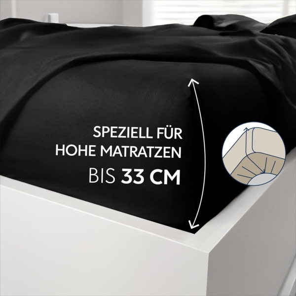 Dreamzie - Spannbettlaken 140x200 cm | Mikrofaser Weich – Für Dicke Matratzen – Oeko-Tex | Komfort, Atmungsaktivität, Pflegeleicht – Schwarz Bild 2