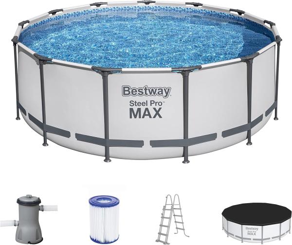 Steel Pro MAX™ Frame Pool Komplett-Set mit Filterpumpe Ø 396 x 122 cm, lichtgrau, rund