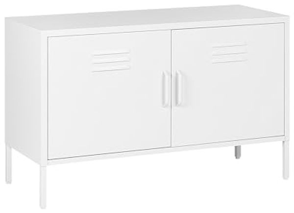 Metallschrank mit hohen Füßen, Türen, Griffen & Regalboden, Stahl, 100 x 40 x 65 cm, Weiß