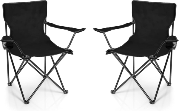 BigDean 2x Faltstuhl SCHWARZ Campingstuhl Anglerstuhl mit Getränkehalter & Tragetasche - Anglersessel klappbar - Klappstuhl Gartenstuhl Faltstuhl Relaxsessel Angelsessel faltbar