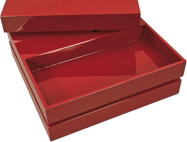 Dmora Beistelltisch mit drehbarer Doppeltischplatte aus MDF, glänzend rot lackiert Bild 6