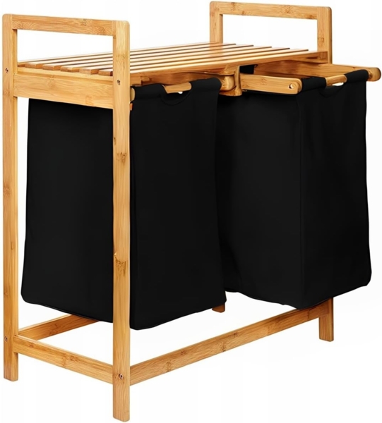 AD. CON Bambus-Wäschekorb, Badezimmer Regal, Bambus Wäscheregal, Wäschesack, Badregal, Wäschesortierer Schwarz