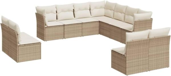 vidaXL 11-tlg. Garten-Sofagarnitur mit Kissen Beige Poly Rattan 3249657