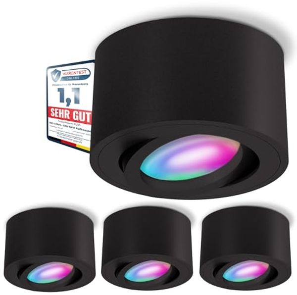 SSC-LUXon LED Aufbaustrahler CELI-1BM Aufbauspot schwarz flach schwenkbar mit LED RGB WiFi, Warmweiß bis Tageslicht