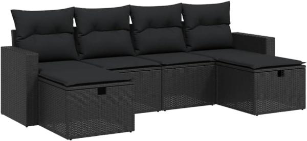 vidaXL 6-tlg. Garten-Sofagarnitur mit Kissen Schwarz Poly Rattan 3263541