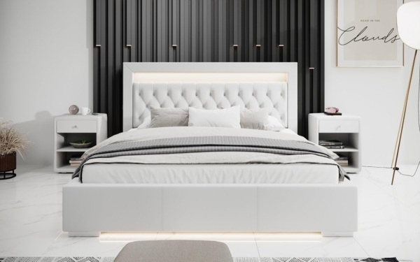 Designer Polsterbett Infinity inkl. RGB, USB und Stauraum 200x200 Weiß H4 (100kg+) Bild 3