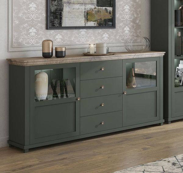 Sideboard Elda Anrichte 181x42x93cm grün / Eiche Lefkas 2-türig