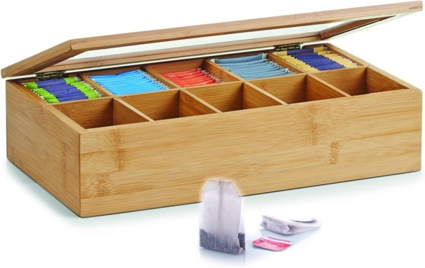 ZELLER 25361 Teebeutelbox mit 10 Fächern, Bambus/Acryl, 36 x 20 x 9 cm Bild 2