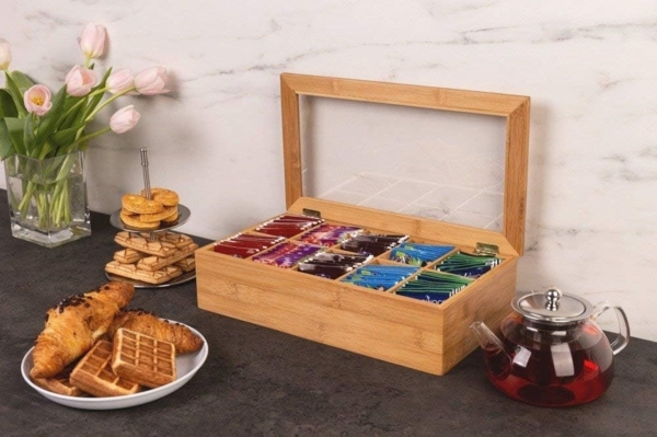 ZELLER 25361 Teebeutelbox mit 10 Fächern, Bambus/Acryl, 36 x 20 x 9 cm Bild 3