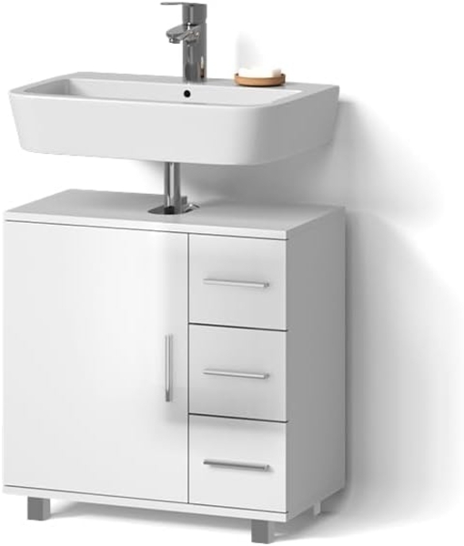 Livinity® Waschbeckenunterschrank Eisak, Weiß Hochglanz, 60x60.8 cm