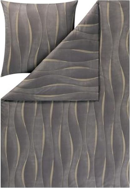 Estella Mako Jersey Bettwäsche 155x220 Caja anthrazit braun ocker Wellen 6506-920