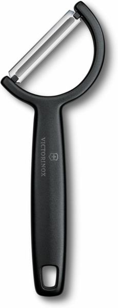 Victorinox Sparschäler "Rho", Schäler für Gemüse, Obst, Gerader Schliff, Einschneidig, Extra Scharf, Swiss Made, schwarz