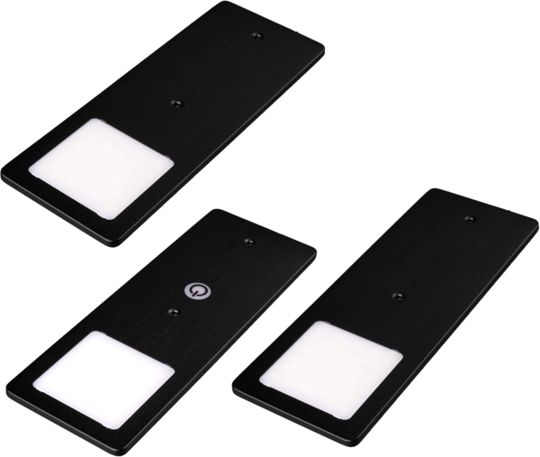 kalb LED Unterbauleuchte schwarz 5W- sehr flache Küchenleuchte mit Touch-Dimmfunktion, 3er Set warmweiß, warmweiss