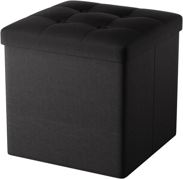 Oak & Tea Sitzhocker mit Stauraum, Hocker mit Stauraum, Sitzwürfel Klappbar, Aufbewahrungsbox Hocker, Kleine Sitzbank, Ottomane Sofa Fußhocker, für Wohnzimmer, Schlafzimmer, 30 x 30 x 30 cm, Schwarz