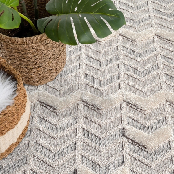 Teppich Boho Wohnzimmer - Creme, Graublau - 160x230 cm - Geometrisches Muster - Relief-Optik, 3D-Effekt - Cut-&Loop, Sisal - Moderne Fransen-Teppiche Schlafzimmer Bild 3