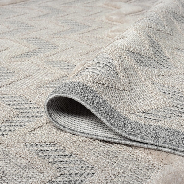 Teppich Boho Wohnzimmer - Creme, Graublau - 160x230 cm - Geometrisches Muster - Relief-Optik, 3D-Effekt - Cut-&Loop, Sisal - Moderne Fransen-Teppiche Schlafzimmer Bild 4