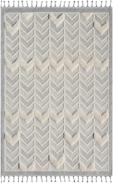 Teppich Boho Wohnzimmer - Creme, Graublau - 160x230 cm - Geometrisches Muster - Relief-Optik, 3D-Effekt - Cut-&Loop, Sisal - Moderne Fransen-Teppiche Schlafzimmer Bild 2