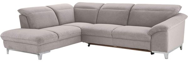 Mivano Schlafsofa Teresa / L-Form-Sofa mit Bett, verstellbaren Kopfstützen und Ottomane / 293 x 84 x 232 / Mikrofaser, Grau