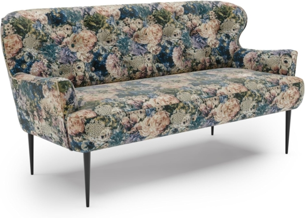 CAVADORE 2,5-Sitzer Küchensofa Amba, Trendige Sitzbank für Küche oder Esszimmer / 173 x 97 x 87 / Jacquard Flachgewebe: Blumenmuster Olive
