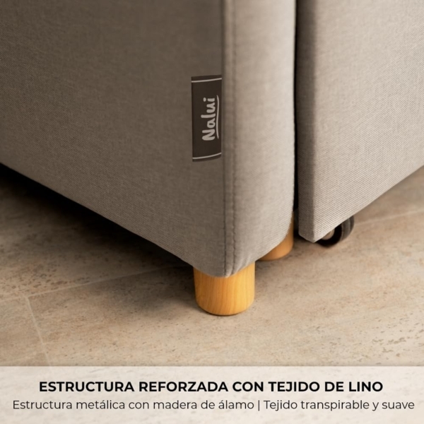 Nalui Buddy 1-Sitzer-Sofa, 3-in-1, 92 x 97 x 90 cm, mit Verstellbarer Rückenlehne, 2 Positionen und Kissen, Einzelschlafsofa aus Leinen, belastbar bis 200 kg, Liegesessel mit Armlehnen, Hellgrau Bild 7