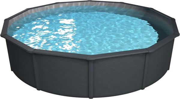 Steinbach Aktionsangebot Stahlwand Swimming Pool Set "Nuovo de Luxe", anthrazit / silbergrau, Ø 550 x 120 cm, Zubehörset L (inkl. Filteranlage, Pooltechnikbox und Wärmepumpe)