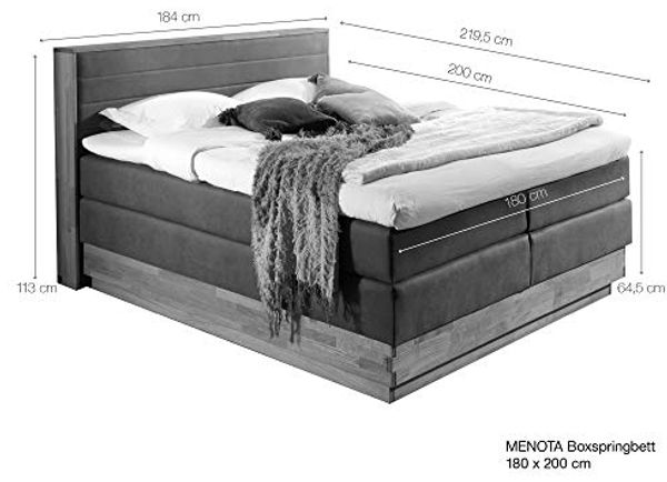 Möbel-Eins MENOTA Boxspringbett mit Bettkasten, massivem Holzrahmen und Bezug im Vintage Look grau 180x200 cm Härtegrad 4 Bild 3