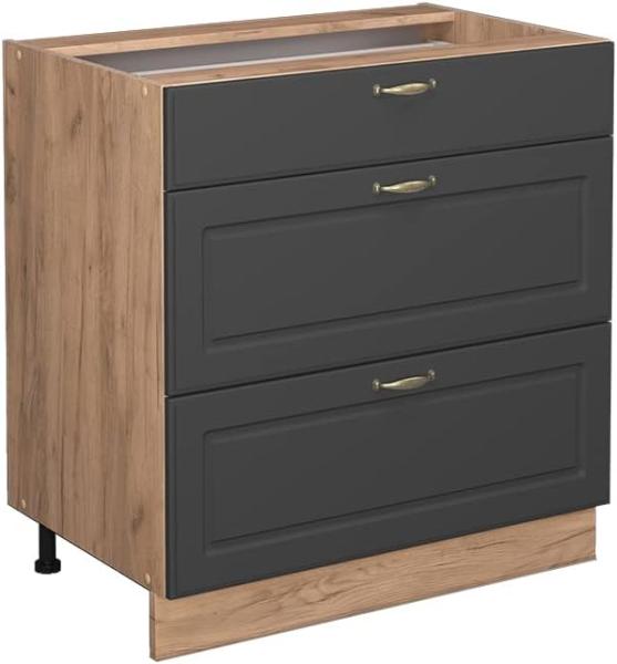 Küchenunterschrank Fame-Line Anthrazit-Gold 80 cm mit 3 Schubladen, ohne Arbeitsplatte Vicco