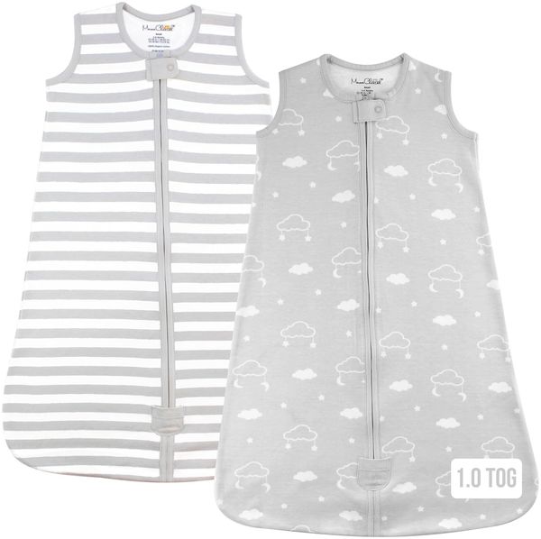 Baby Schlafsack 1.0 TOG, Bio-Baumwolle Baby tragbare Decke mit Zwei-Wege-Reißverschluss, Swaddle Transition, All-Season Schlafsack für Neugeborene Kleinkind Kleinkind Junge Mädchen, 2-Pack, 6-12 Monat
