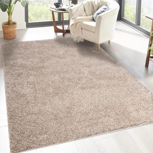 carpet city Shaggy Hochflor Teppich - 200x290 cm - Sand-Beige - Langflor Wohnzimmerteppich - Einfarbig Uni Modern - Flauschig-Weiche Teppiche Schlafzimmer Deko