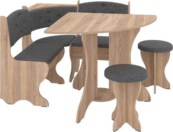 Rodnik Eckbankgruppe Bayar, (Set, 4-tlg, 1xEckbank, 1xEsstisch, 2x Hocker), klein, platzsparend, mit Viertelkreis- Esstisch