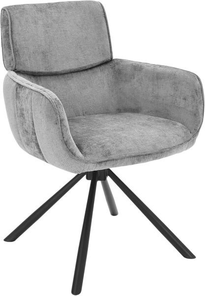 riess-ambiente Drehstuhl UNIQUE grau/schwarz – Chenille, mit Armlehne, Metallgestell (Einzelartikel, 1 St), 180° drehbar mit Rückholmechanik – ideal für Esszimmer oder Büro