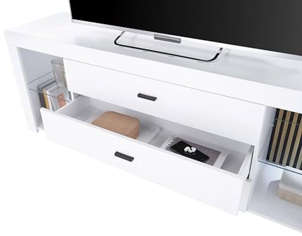 Rosalie TV-Lowboard mit LED-Beleuchtung in Weiß, Evoke Eiche Optik - TV Schrank mit viel Stauraum für Ihr Wohnzimmer - 179 x 67 x 44 cm (B/H/T) Bild 5