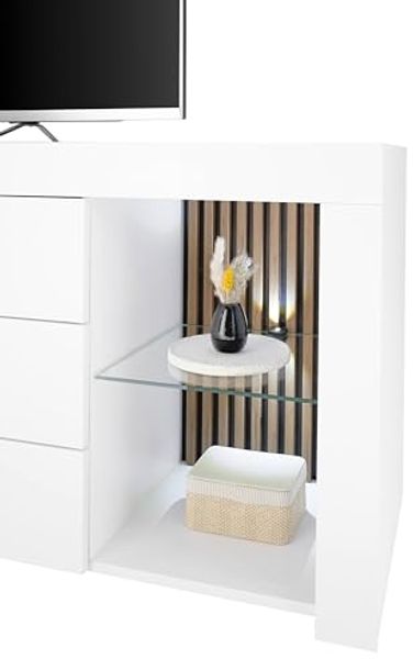 Rosalie TV-Lowboard mit LED-Beleuchtung in Weiß, Evoke Eiche Optik - TV Schrank mit viel Stauraum für Ihr Wohnzimmer - 179 x 67 x 44 cm (B/H/T) Bild 6