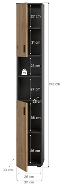 Badezimmer Hochschrank Livia in Eiche und grau 30 x 192 cm Bild 3