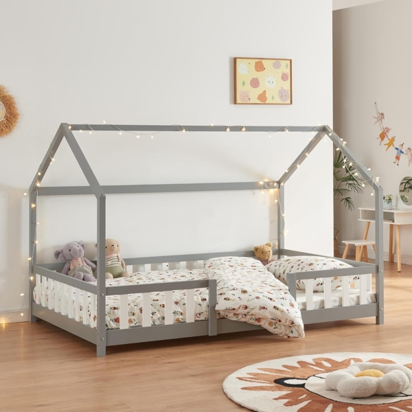 Kinderbett Sisimiut 140x200 cm Hellgrau / Weiß [en. casa]