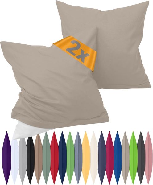 npluseins Renforcé-Kissenbezüge im Doppelpack - 100% Baumwolle - schlicht und edel 698. 898, 40x60 cm, Cappuccino