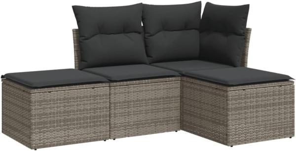 vidaXL 4-tlg. Garten-Sofagarnitur mit Kissen Grau Poly Rattan 3249319