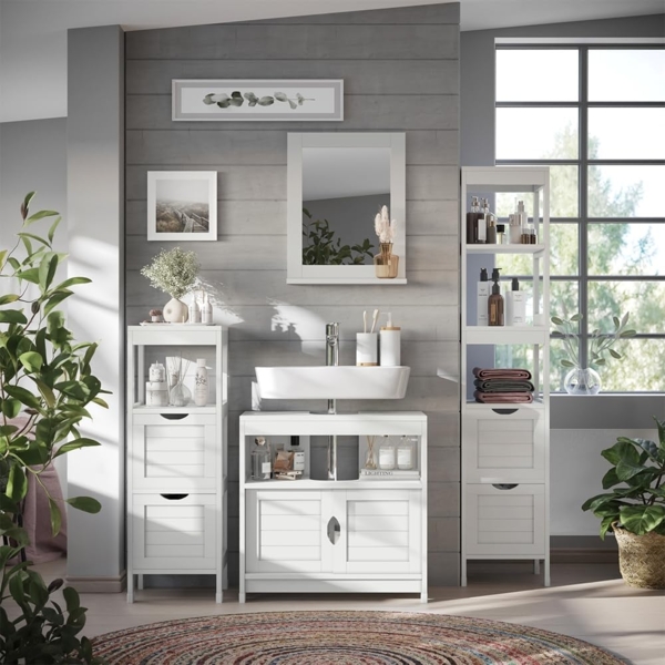 Midischrank Vilda Weiß 30 x 89 cm mit 2 Schubkästen Vicco Bild 6