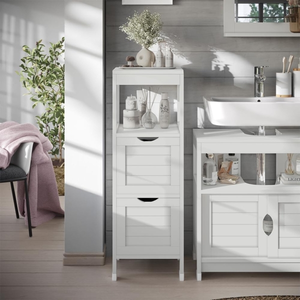 Midischrank Vilda Weiß 30 x 89 cm mit 2 Schubkästen Vicco Bild 2