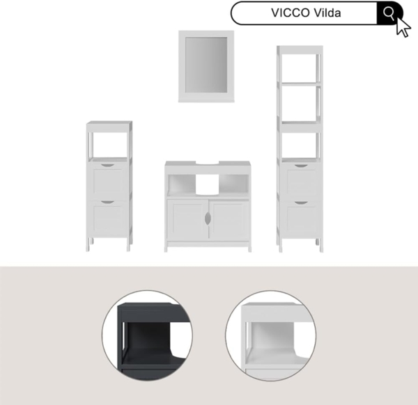Midischrank Vilda Weiß 30 x 89 cm mit 2 Schubkästen Vicco Bild 7