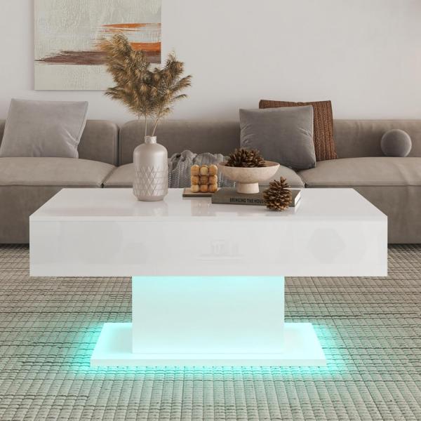 Makika Couchtisch mit LED Beleuchtung, Holz weiß hochglanz, 110 x 55 x 50,5 cm