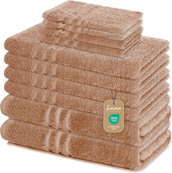 Lavea Handtuch Set Elena, Duschtücher, Handtücher, Gästetücher, Waschhandschuhe, 100% Baumwolle (Set, 10-St), Frottierserie, weich & saugstark, pflegeleicht, 500 g/m² Frottier