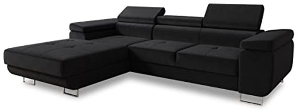 Ecksofa Divo mit Schlaffunktion, Bettkasten und einstellbare Kopfstützen (Schwarz (Kronos 07), Ecksofa Links)