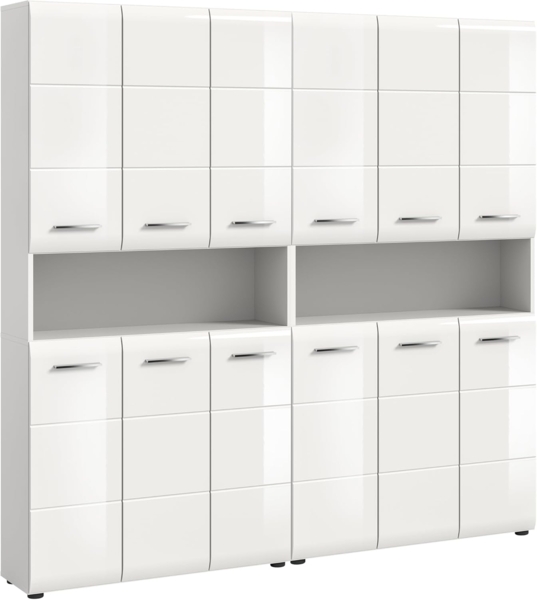 Badkombination (B/H/T: 180x185x30 cm) in weiß hochglanz tiefzieh und weiß Nachbildung