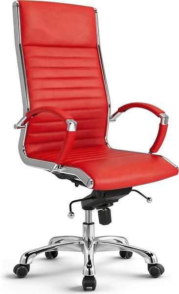VERSEE Design Bürostuhl Chefsessel Montreal - Echt-Leder - rot -Drehstuhl, Bürodrehstuhl, Schreibtischstuhl, Chefstuhl, Designklassiker, hochwertige Verarbeitung, Stuhl, 150 kg Belastbarkeit