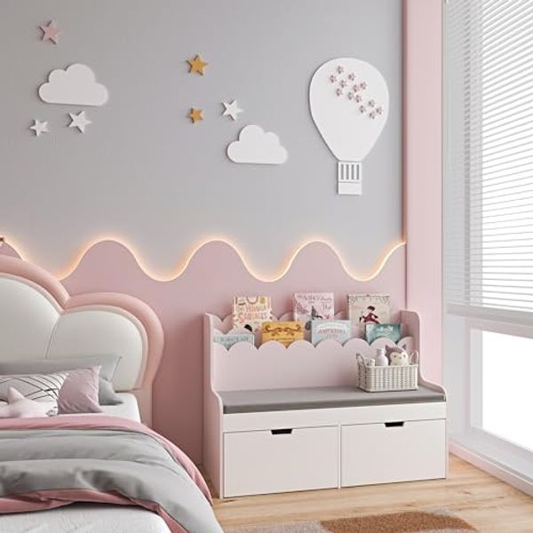 Kindersitzbank mit Regal Vestnes 100x45x70 cm Cotton Candy/Weiß [en. casa]