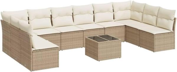 vidaXL 11-tlg. Garten-Sofagarnitur mit Kissen Beige Poly Rattan 3249937