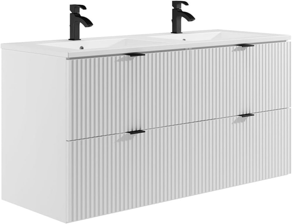 Vente-unique - Waschbeckenunterschrank hängend - Streifenoptik - Weiß matt - Einbauwaschbecken - 120 cm - ZEVINI