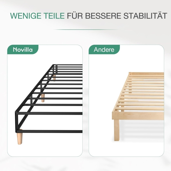 Novilla 35 cm Metallbett Metallrahmenbett Bettgestell mit Lattenrost Holzlattenunterstützung Grauer Bettgestellbezug Stauraum unter dem Bett 140x200 cm Schwarz Bild 3