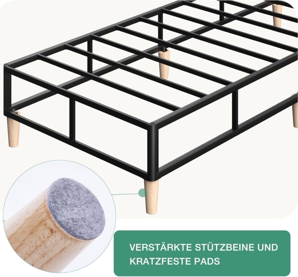 Novilla 35 cm Metallbett Metallrahmenbett Bettgestell mit Lattenrost Holzlattenunterstützung Grauer Bettgestellbezug Stauraum unter dem Bett 140x200 cm Schwarz Bild 7